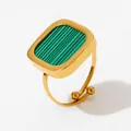 Golden square ring with malachite green inlay and adjustable dual bead open band - Malachite Pattern Green Style (KBJ252) / Gold