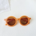 Kids round sunglasses with orange checkered frame and UV400 brown tinted lenses - Orange
