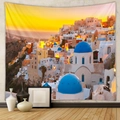 Dettaglio dell'arazzo di Santorini con chiese dalla cupola blu al tramonto - 73*95CM / Tramonto B