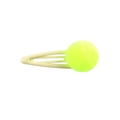 Neon yellow plush ball hair clip for girls with a teardrop metal base on white background - Neon Yellow