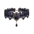 Detail of gothic black lace arm chain with oval gemstone and teardrop pendant - Gem Woven Choker