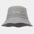 Detail of grey quick-dry bucket hat featuring a yellow 3D Smile logo and reinforced brim - One Size / Gray