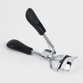 Portable stainless steel eyelash curler with black non-slip handle and spring mechanism - Black Patch Handle Eyelash Curler