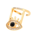 Gold plated evil eye fingernail ring with black stone and white zircon stones - Evil Eye Black Stone Pave Ring (K-513)