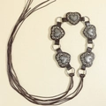 Vintage brown heart-shaped leather waist belt with silver metal studs and knot closure - Knotted Style / 185cm / Antique Silver Coffee