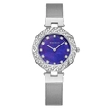 Orologio da donna con cinturino in maglia argento, ghiera con strass e quadrante viola - Blu