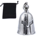 Vintage stainless steel Spartan helmet guardian bell with a black velvet jewelry pouch - With Black Velvet Storage Bag / Steel
