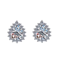 Elegant silver pear-cut moissanite stud earrings with halo diamond setting - TED333-Pear Shape Halo Studs