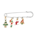 Broche de Noël avec breloques émaillées sapin, canne, chaussette et cloche sur épingle - C1753-6-Pendentifs épingle de sûreté C
