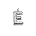 Puffy bubble letter E pendant in silver stainless steel with smooth metallic finish - Silver Letter E