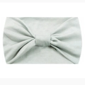 Light sage green stretchy yoga headband with twisted bow knot and soft knit texture - Light Ash Grey