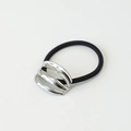 Elastic hair tie with a layered geometric silver metal ornament in a minimalist style - Hollow Oval Silver
