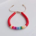 Bohemian multilayer red heishi bead bracelet with rainbow accents and adjustable cord - Red Clay Rainbow Splicing Adjustable Cord