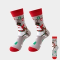 Christmas snowman and candy cane pattern knit crew socks with red heel and toe accents - No. 07-Grey Snowman Xmas Tree
