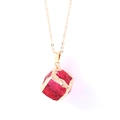 Irregular translucent red stone pendant with gold metal edges on a fine gold chain necklace - Gold Edge Rose Red Cube 20mm - Pendant Only