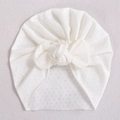 Beige Baby Turban Mütze mit Lochmuster und großer dekorativer Schleife vorne - Cremeweiß (#1)