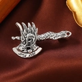 Retro silver alloy axe pendant with detailed dragon relief on dark brown satin background - Antique Silver Battle Axe (QT0334)
