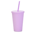 Minimalist double-walled 16oz lavender plastic straw cup with matching purple straw - 450ml / Light Purple K