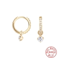 Elegant 925 sterling silver gold hoop earrings with sparkling round zircon pendants - 925 Silver / Gold-White Zircon