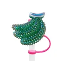 Green rhinestone banana straw cover with pink silicone ring for 10mm drinking straws - Blue-Green Iridescent Banana