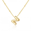 Golden balloon letter Z pendant necklace with beaded chain and star pattern - Gold Letter Z
