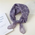 Chic purple cotton linen neck scarf with white floral patterns tied in a stylish knot - 58*58cm / 25 Stripe Base-Long Branch Flower Purple