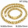 Conjunto de collar y pulsera de cadena bizantina dorada en estilo punk hip hop grueso - Set de 10mm / Dorado