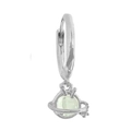 Silver-plated Saturn planet earring hoop with light green stone and tiny zircon stone - Silver Saturn Pendant