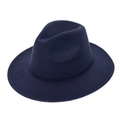 Classic navy blue wool fedora hat with a wide brim and dented crown for unisex style - M (56-58cm) / Navy Blue