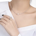 Minimalist S925 sterling silver necklace with a single white pearl pendant on model - 925 Silver / Artificial Pearl Pendant Necklace (YHX151)