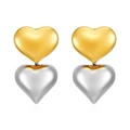 Minimalist double heart earrings in 18K gold and silver stainless steel vertical design - Double Layer Spliced Two-Tone Heart (MS-582)