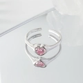 Sparkling silver open ring with pink heart-shaped zircon stone in a polished finish - Adjustable Open / Pink Heart Style (JZ1868)