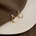 French vintage baroque pearl earrings with gold drop-shaped base and white pearls - Style 33 - Copper Ear Buckle