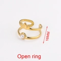 Golden open stainless steel ring with white pearl and clover design, 16mm adjustable size - Style 10-Double Ring Pearl Clover
