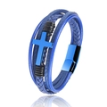 Men's multi-layer blue braided leather cross bracelet with black magnetic clasp - 21cm / Blue
