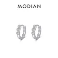S925 sterling silver hoop earrings with three clear cubic zirconia stones - 925 Silver / Silver