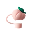 Pink peach silicone straw topper set with dust cap and ring attachment for cups - Peach