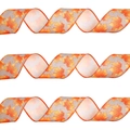 Faux linen ribbon with orange maple leaf pattern and stitched edges for autumn decor - Maple Leaf Pattern