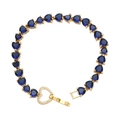 Luxurious gold bracelet featuring blue heart-shaped gemstones and a zircon clasp - Blue