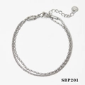 Double-layered silver stainless steel bracelet featuring textured link chains and round tag - Silver Double Layer Combined Bracelet (SBP201)