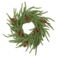 Weihnachts-Kerzenring mit grünen Kiefernnadeln und kleinen braunen Zapfen - 30cm-Ohne Licht
