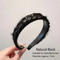 Natural black braided fishtail headband with anti-slip teeth for women's hair - Thin Twist Braid (2CM Wide) / Natural Black