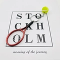 Mini tennis racket keychain featuring a red racket and yellow ball on white background - 4.8cm*3.8cm / Threaded Tennis Red