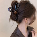 Elegant amber and dark brown resin shark hair claw clip worn in a stylish updo hairstyle - 3# Claw Clip-Coffee-Twisted Bead Style