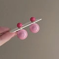 Elegant double ball earrings featuring fuchsia and pink glaze finish resin beads - Pink/Red