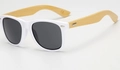 Classic white frame sunglasses with light bamboo temples and dark grey lenses for unisex wear - Solid White Frame / Grey Lens