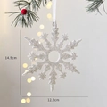 Sparkly white snowflake Christmas tree ornament with glitter finish and ribbon, 14.9cm height - Hollow Snowflake