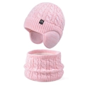 Pink knit winter hat and neck warmer set for kids with warm fleece lining - 2-Piece Set - Two-Tone Pink