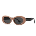 Vintage oval sunglasses with beige frame, black temples and silver diamond rivets - C7 Brown/Dark Gray