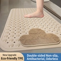 Beige TPE anti-slip bathroom mat featuring cloud-shaped foot massage bristles and drainage holes - Khaki-Cloud
